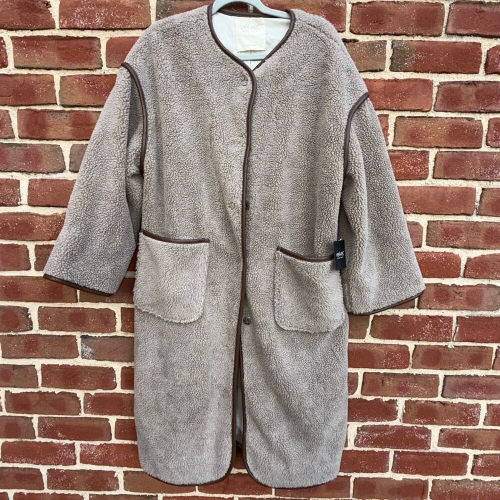 Velvet by Graham & Spencer $378 Greenwich Faux Sherpa Long Coat Taupe Size S NWT - Picture 4 of 16